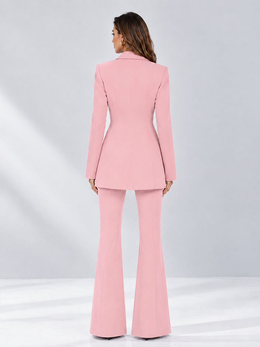 Pink 2 Pieces Tailored Fit Notch Lapel Double Breasted Women's Suits