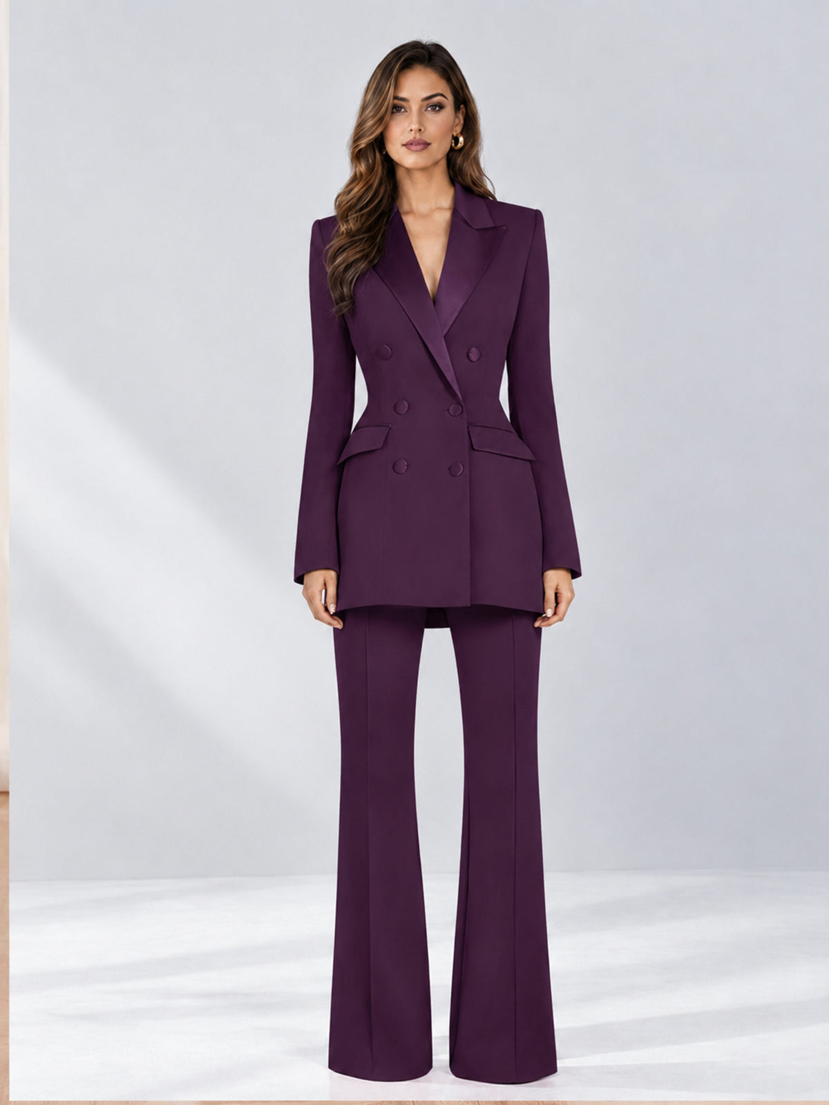 Plum 2 Pieces Tailored Fit Notch Lapel Double Breasted Women's Suits
