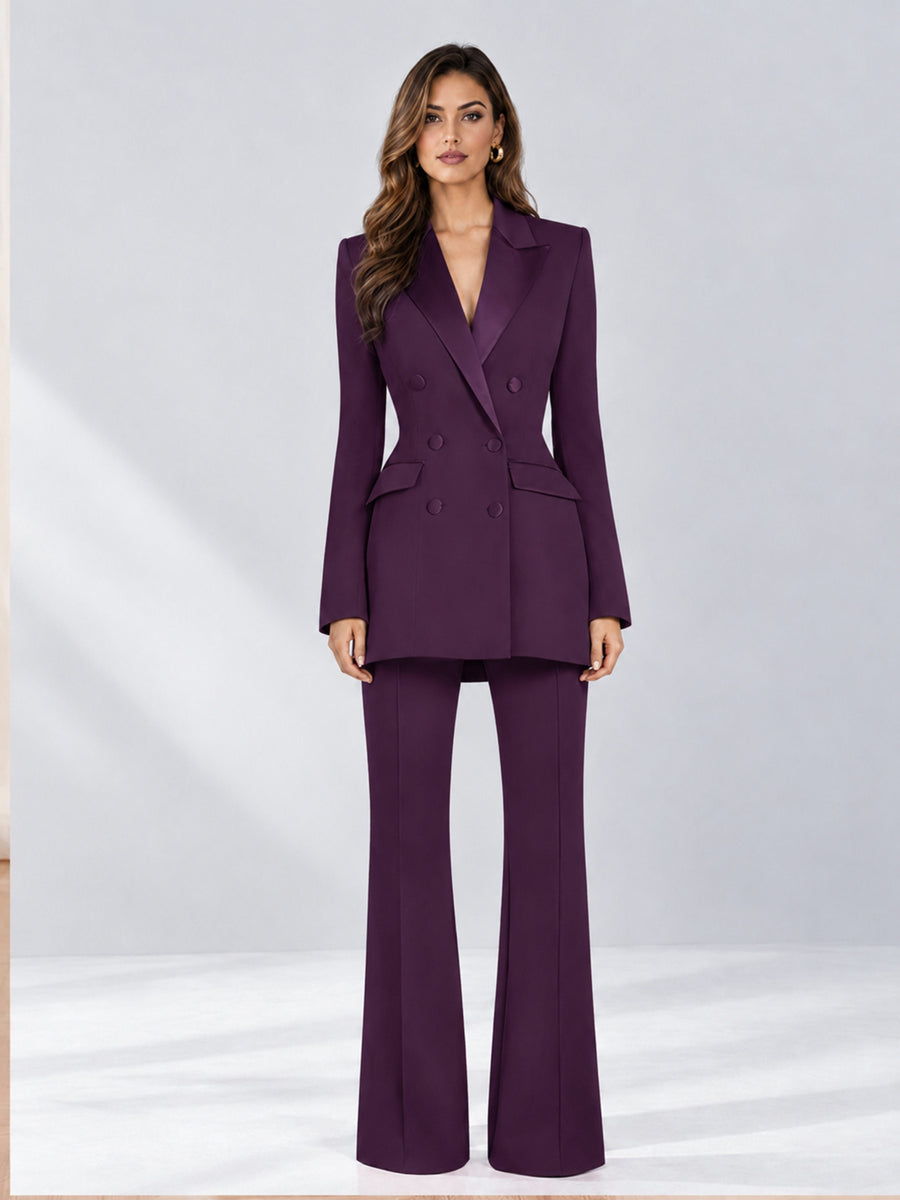 Plum 2 Pieces Tailored Fit Notch Lapel Double Breasted Women's Suits