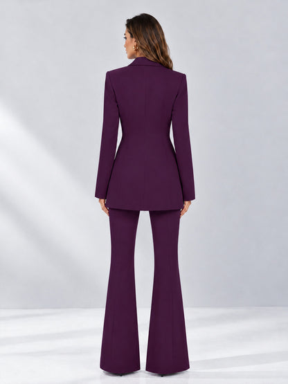 Plum 2 Pieces Tailored Fit Notch Lapel Double Breasted Women's Suits