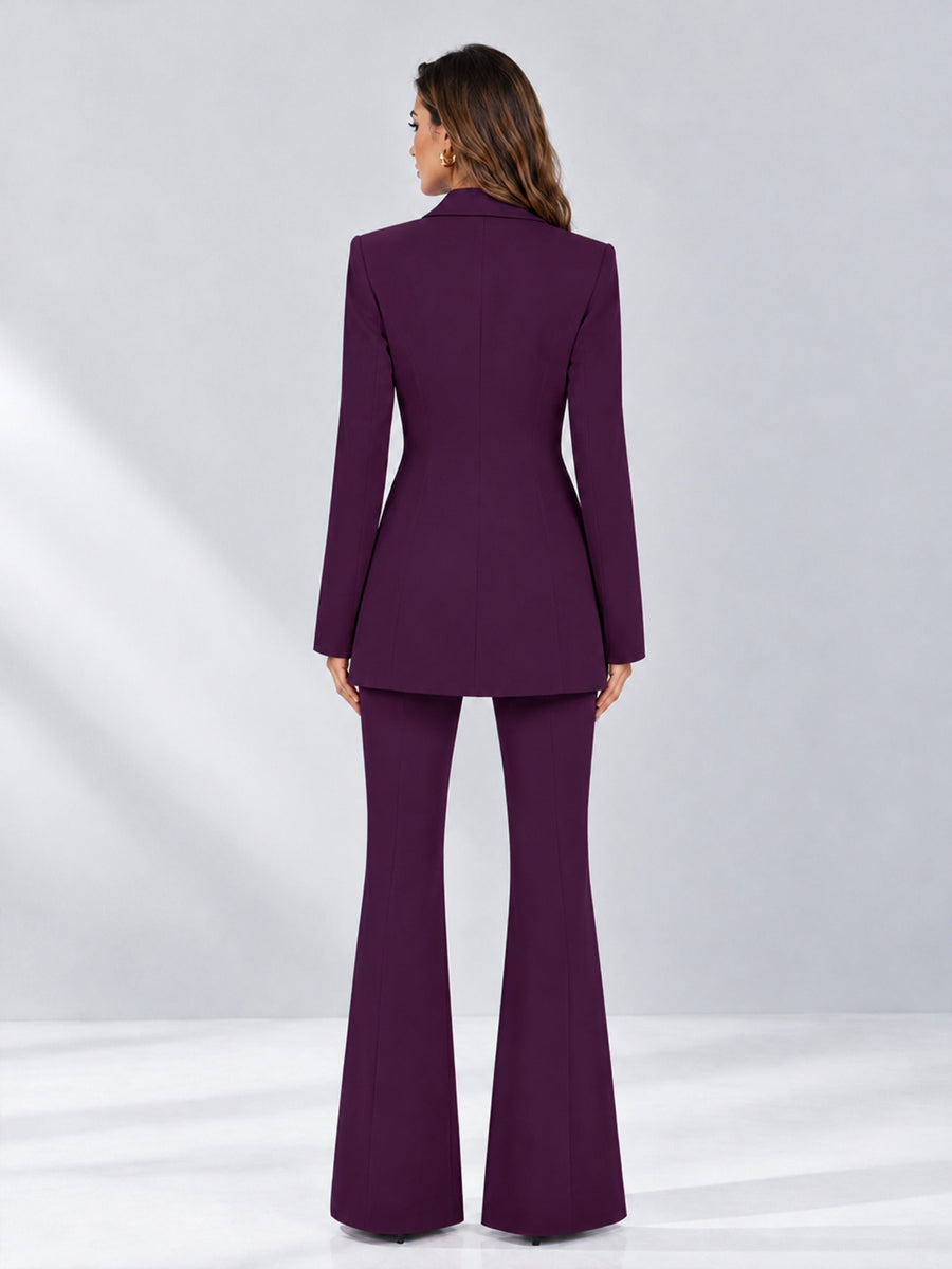 Plum 2 Pieces Tailored Fit Notch Lapel Double Breasted Women's Suits