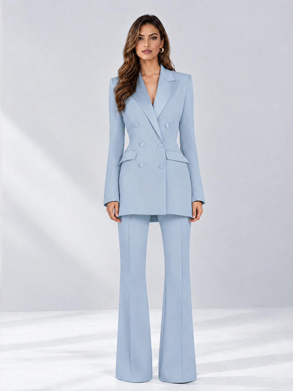 Powder Blue 2 Pieces Tailored Fit Notch Lapel Double Breasted Women's Suits