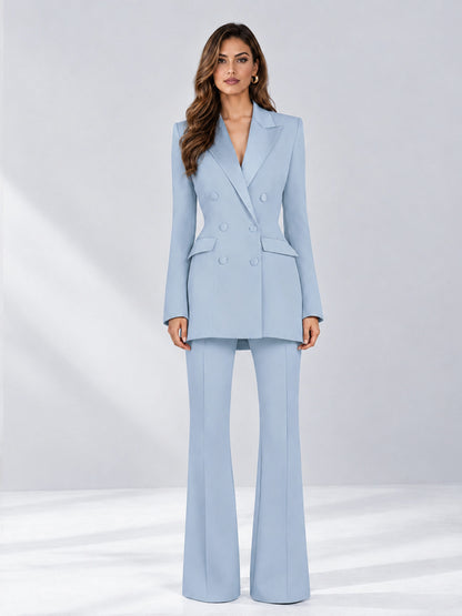 Powder Blue 2 Pieces Tailored Fit Notch Lapel Double Breasted Women's Suits