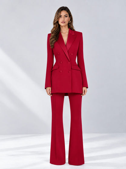 Red 2 Pieces Tailored Fit Notch Lapel Double Breasted Women's Suits
