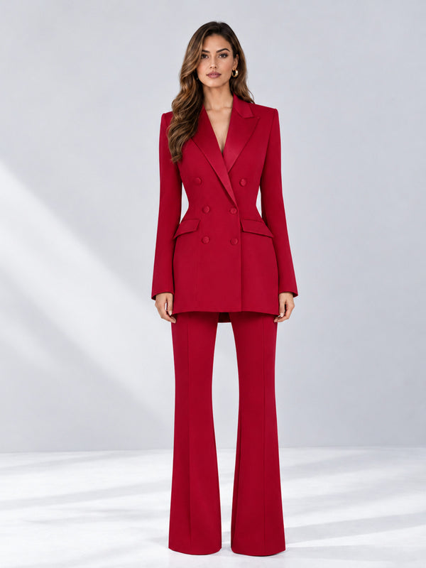 Red 2 Pieces Tailored Fit Notch Lapel Double Breasted Women's Suits