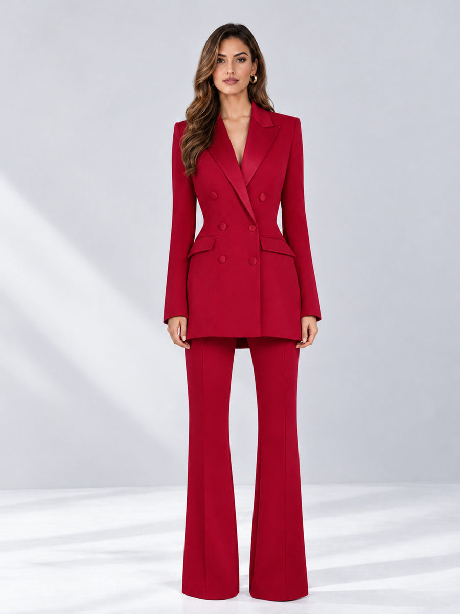 Red 2 Pieces Tailored Fit Notch Lapel Double Breasted Women's Suits