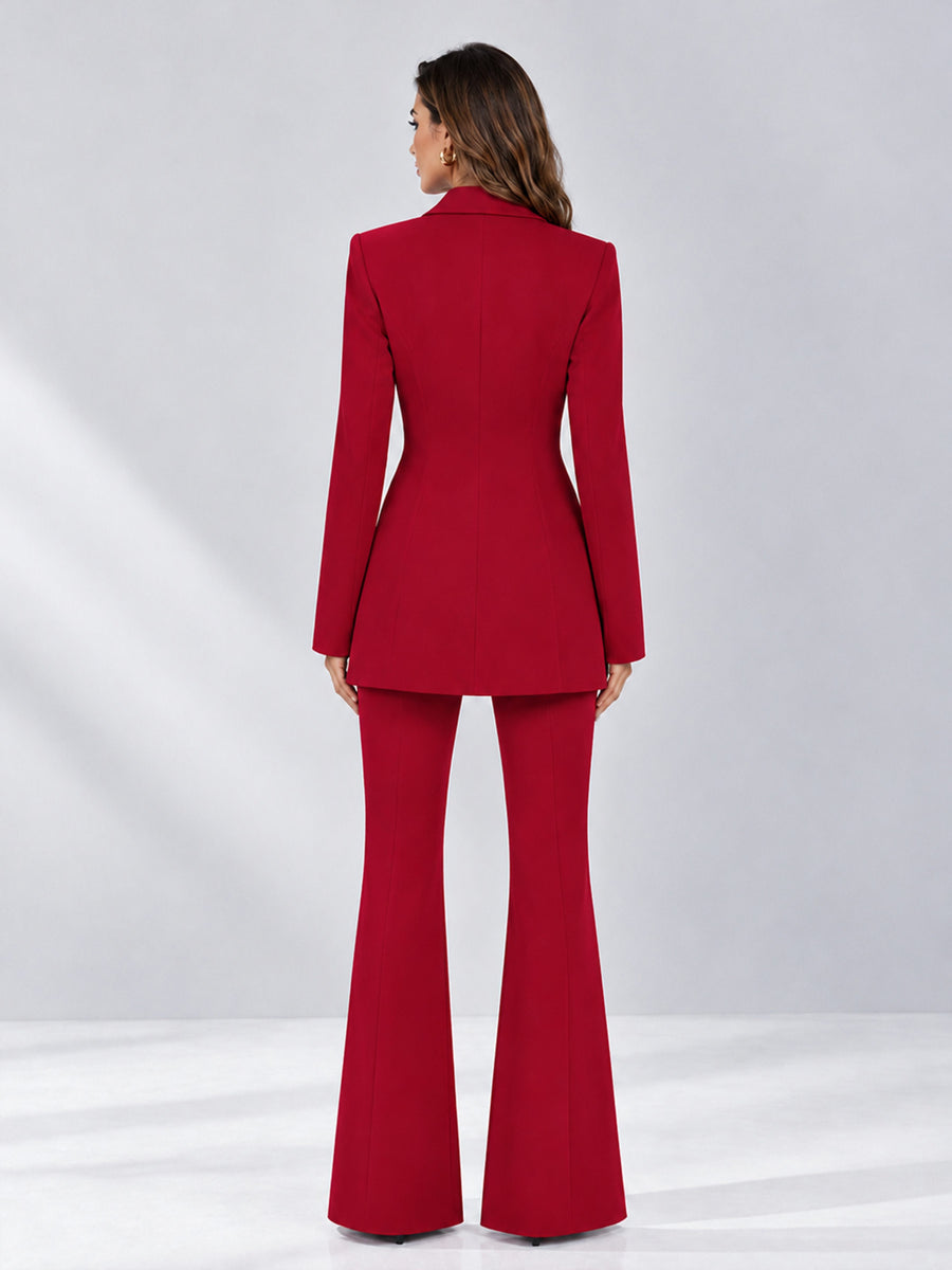 Red 2 Pieces Tailored Fit Notch Lapel Double Breasted Women's Suits