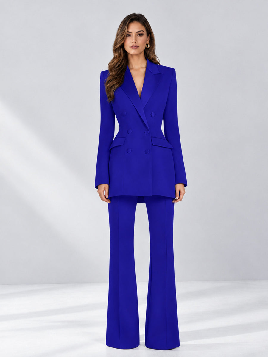 Royal Blue 2 Pieces Tailored Fit Notch Lapel Double Breasted Women's Suits