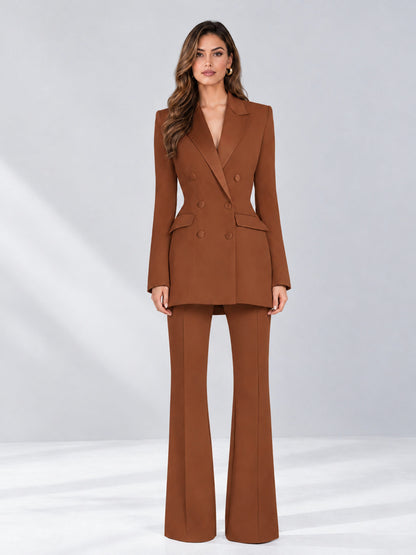 Rust 2 Pieces Tailored Fit Notch Lapel Double Breasted Women's Suits