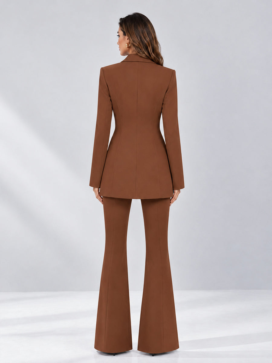 Rust 2 Pieces Tailored Fit Notch Lapel Double Breasted Women's Suits