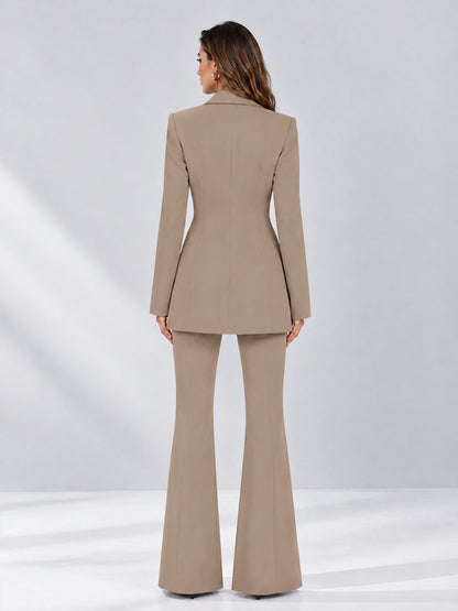 Taupe 2 Pieces Tailored Fit Notch Lapel Double Breasted Women's Suits