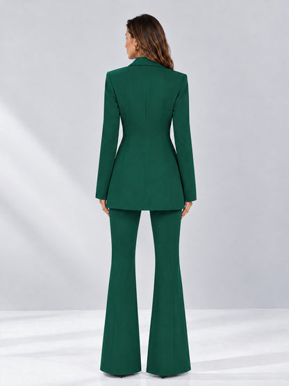 Teal 2 Pieces Tailored Fit Notch Lapel Double Breasted Women's Suits