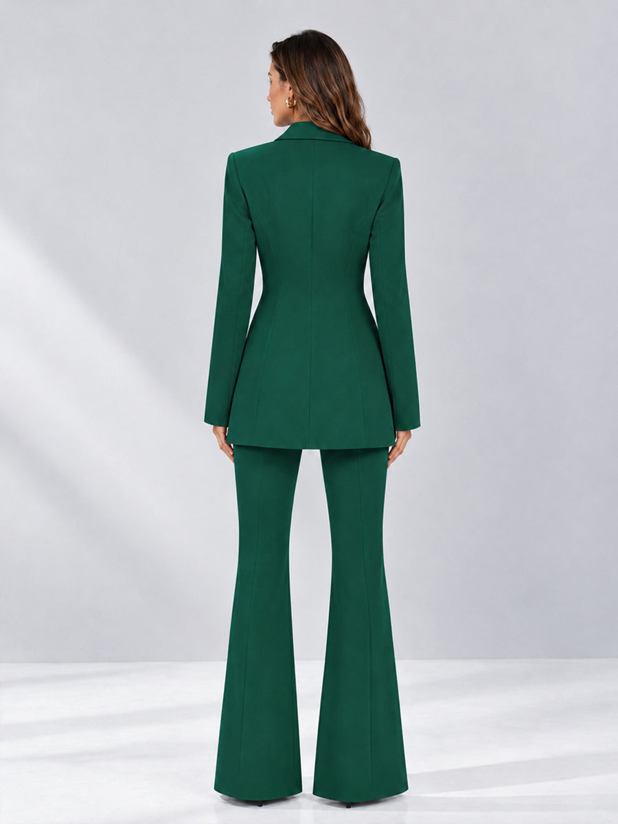 Teal 2 Pieces Tailored Fit Notch Lapel Double Breasted Women's Suits