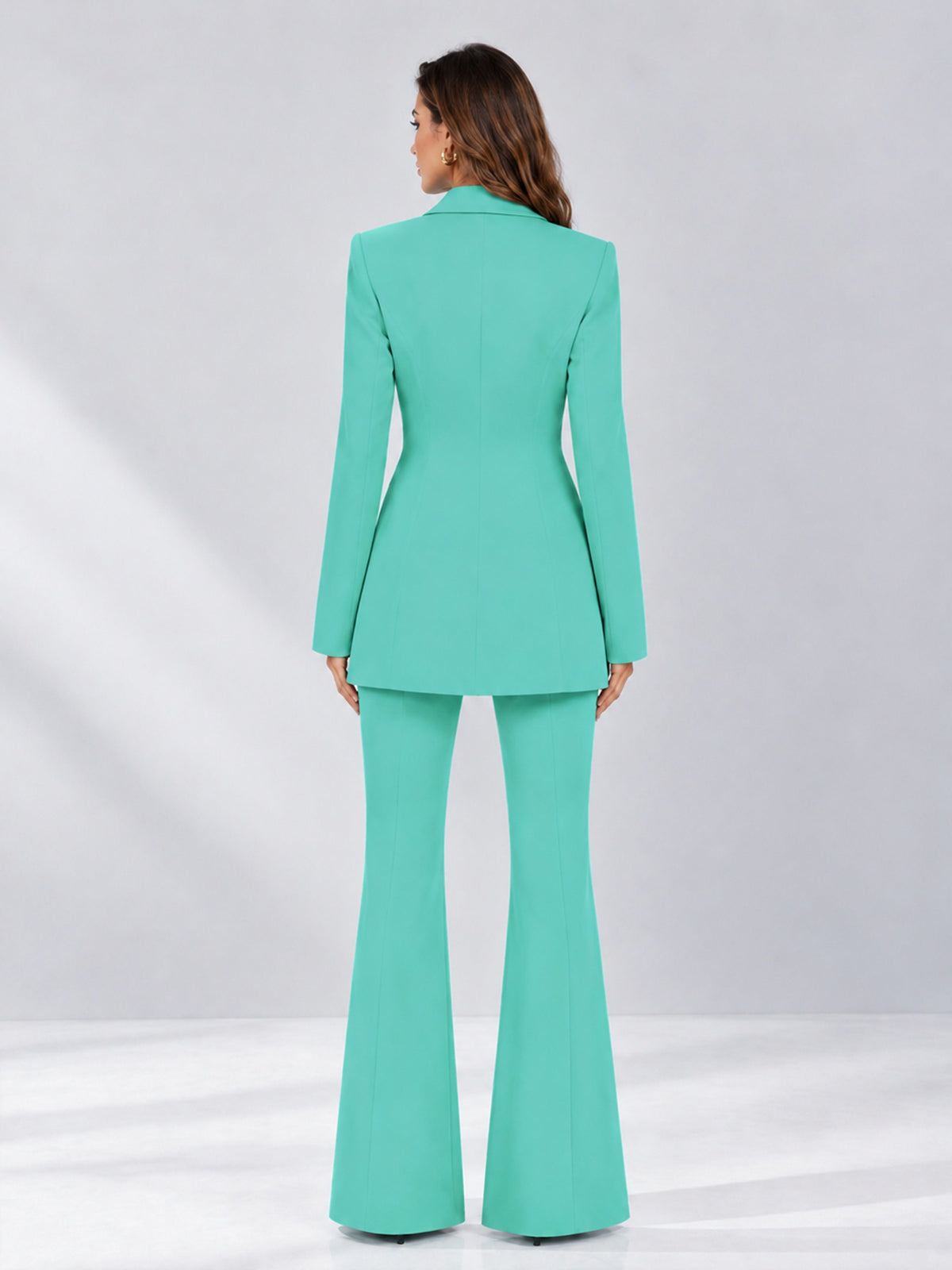 Turquoise 2 Pieces Tailored Fit Notch Lapel Double Breasted Women's Suits
