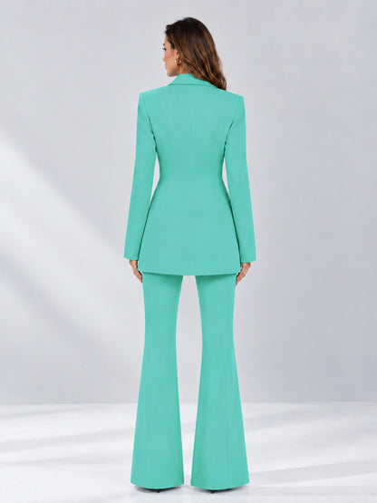 Turquoise 2 Pieces Tailored Fit Notch Lapel Double Breasted Women's Suits