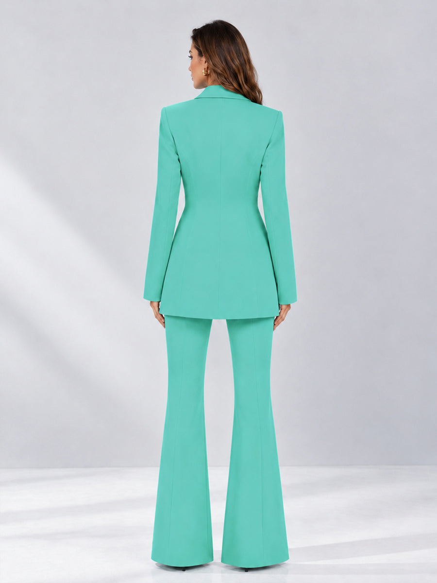 Turquoise 2 Pieces Tailored Fit Notch Lapel Double Breasted Women's Suits