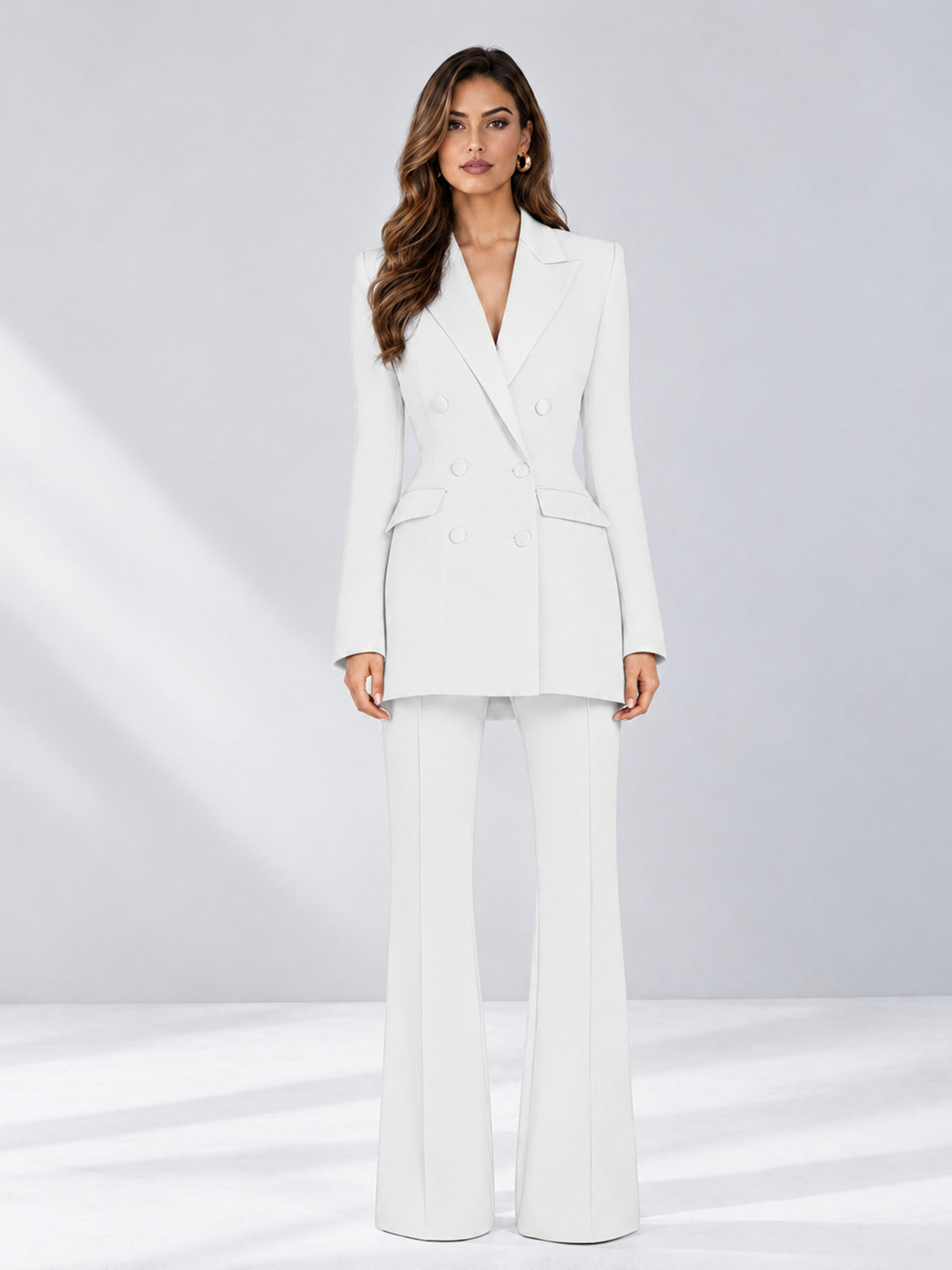 White 2 Pieces Tailored Fit Notch Lapel Double Breasted Women's Suits