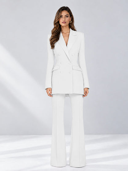 White 2 Pieces Tailored Fit Notch Lapel Double Breasted Women's Suits