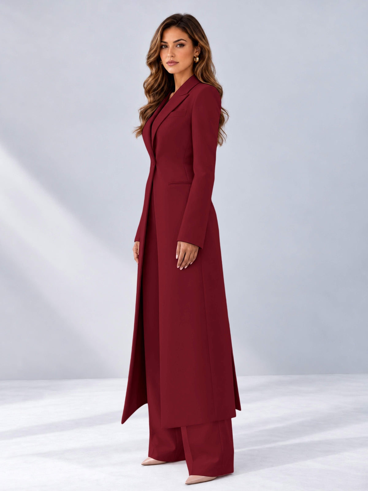 Burgundy 2 Pieces Tailored Fit Notch Lapel One Button Women's Suits