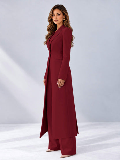 Burgundy 2 Pieces Tailored Fit Notch Lapel One Button Women's Suits