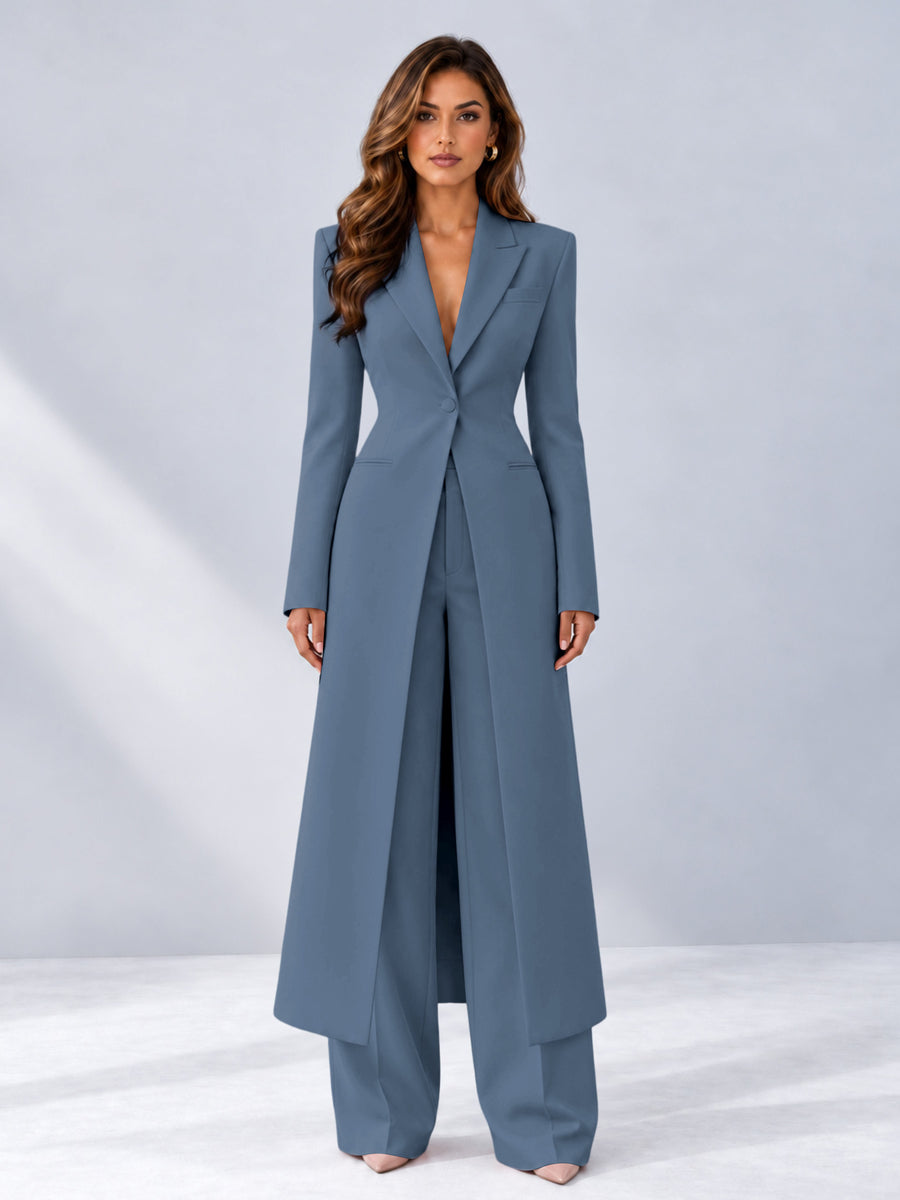 Dusty Blue 2 Pieces Tailored Fit Notch Lapel One Button Women's Suits