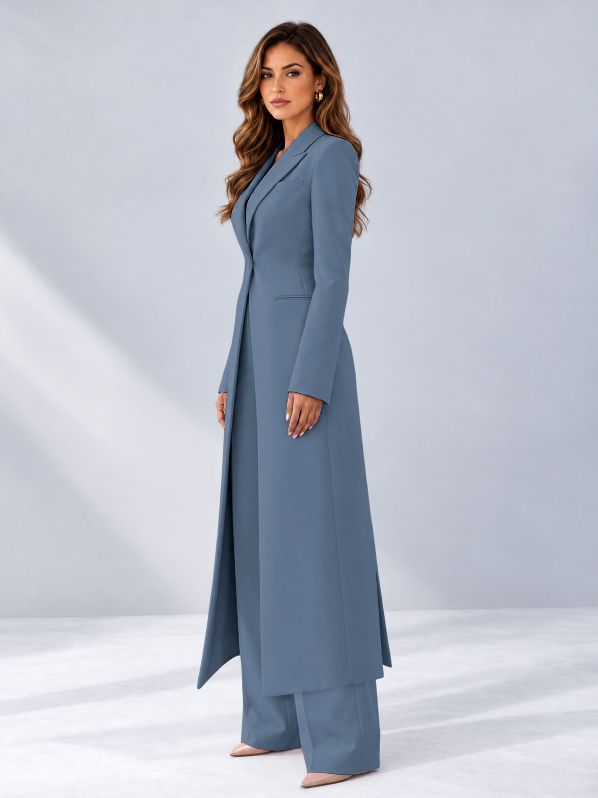 Dusty Blue 2 Pieces Tailored Fit Notch Lapel One Button Women's Suits