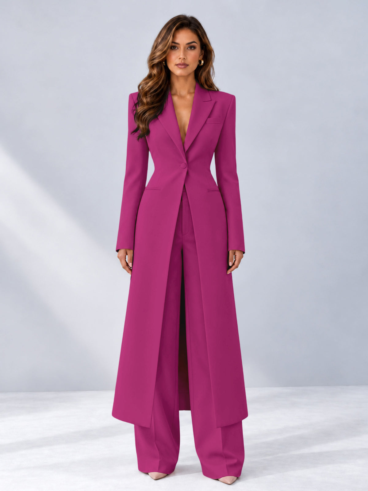 Fuchsia 2 Pieces Tailored Fit Notch Lapel One Button Women's Suits