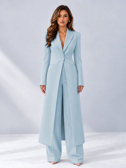 Light Blue 2 Pieces Tailored Fit Notch Lapel One Button Women's Suits