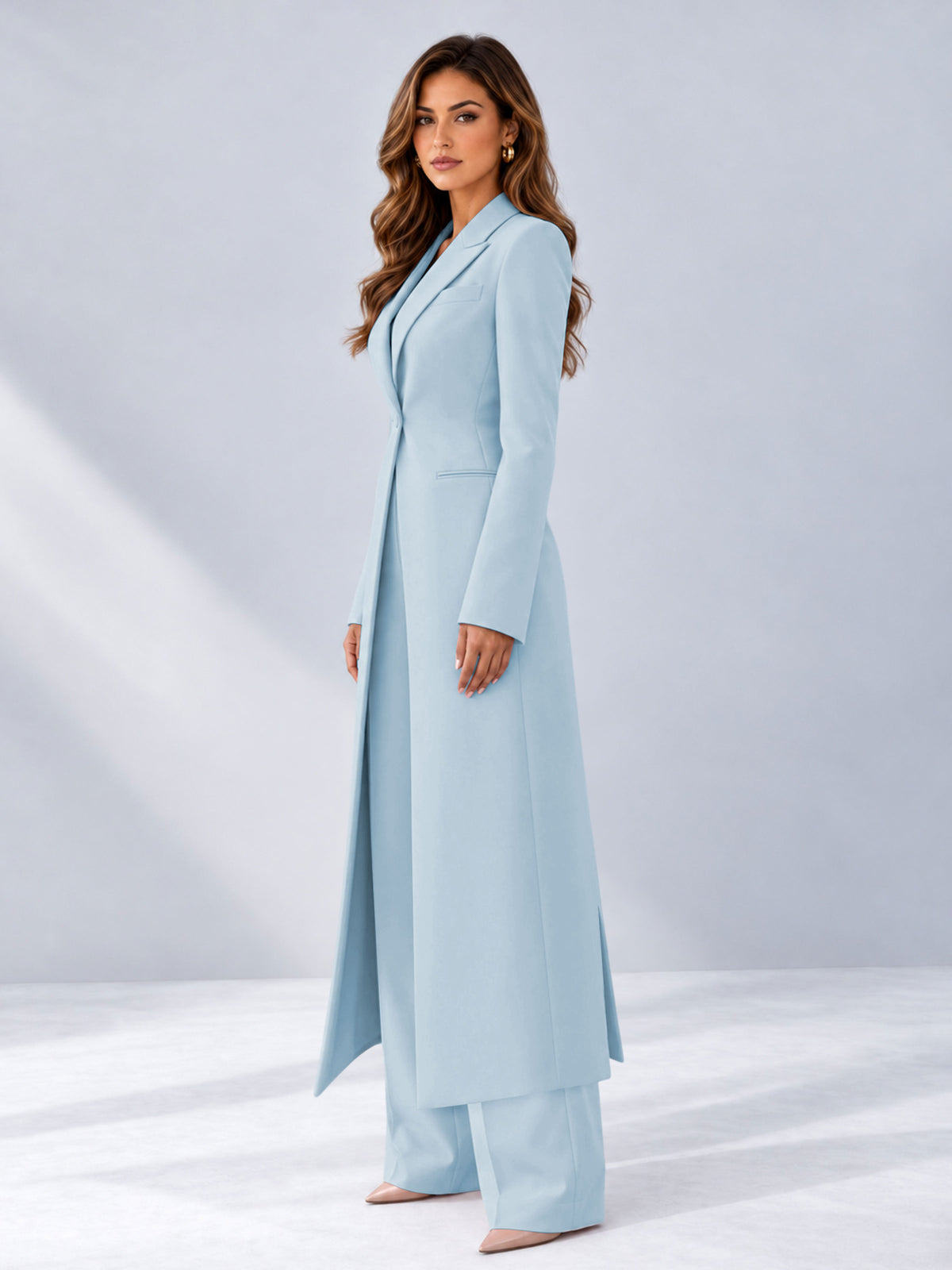 Light Blue 2 Pieces Tailored Fit Notch Lapel One Button Women's Suits