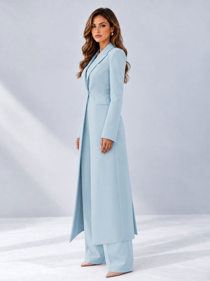 Light Blue 2 Pieces Tailored Fit Notch Lapel One Button Women's Suits