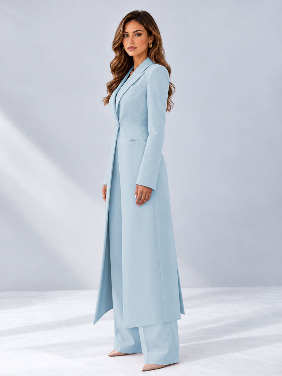 Light Blue 2 Pieces Tailored Fit Notch Lapel One Button Women's Suits