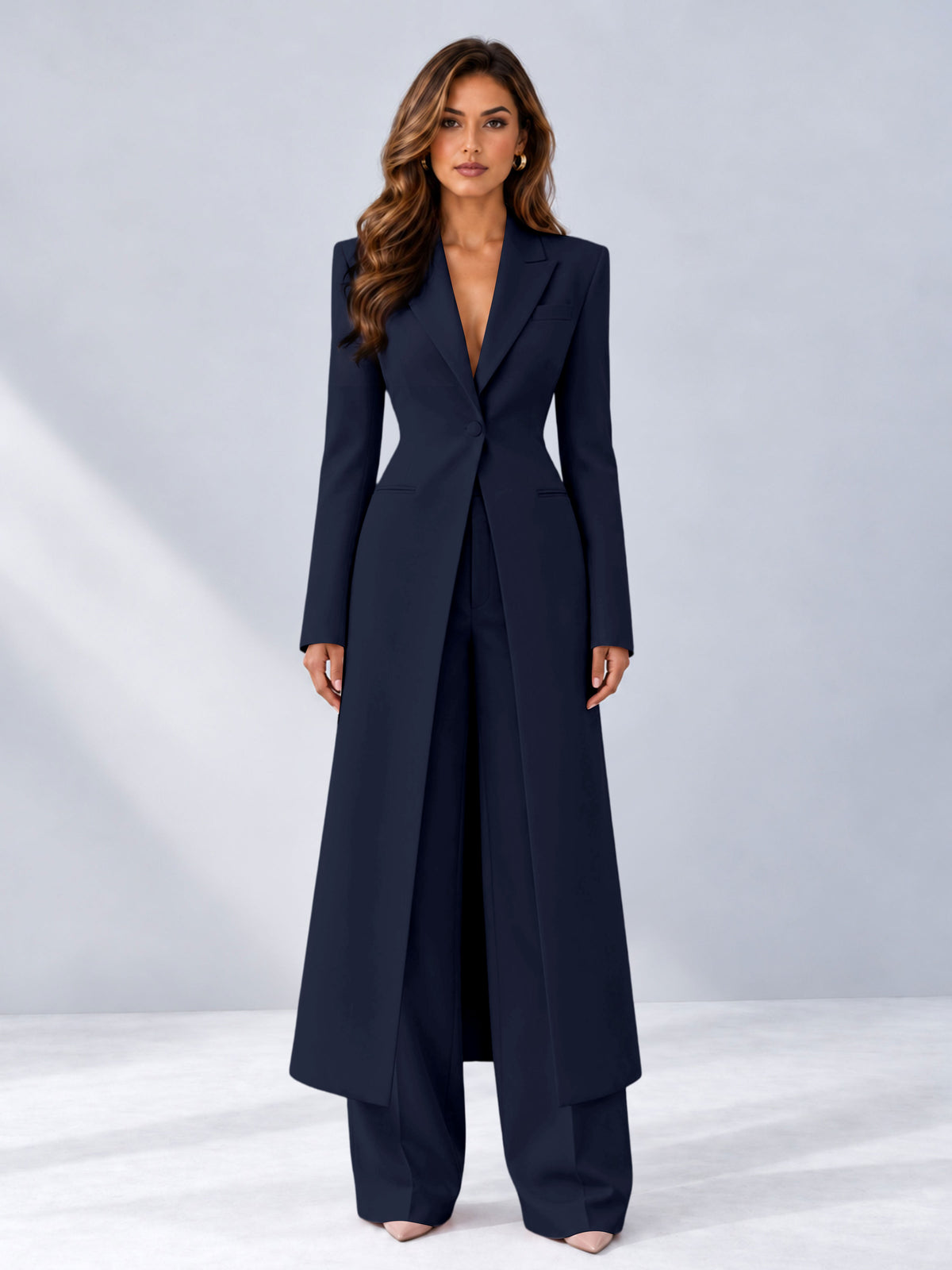 Navy Blue 2 Pieces Tailored Fit Notch Lapel One Button Women's Suits