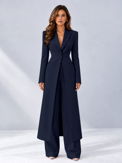 Navy Blue 2 Pieces Tailored Fit Notch Lapel One Button Women's Suits