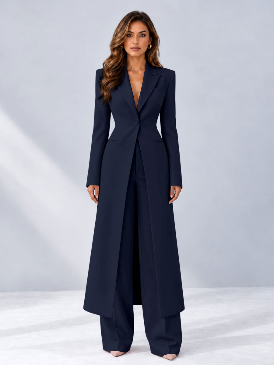 Navy Blue 2 Pieces Tailored Fit Notch Lapel One Button Women's Suits