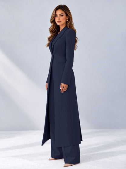Navy Blue 2 Pieces Tailored Fit Notch Lapel One Button Women's Suits