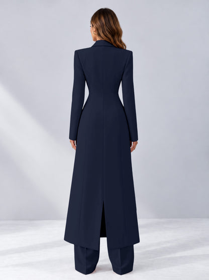 Navy Blue 2 Pieces Tailored Fit Notch Lapel One Button Women's Suits