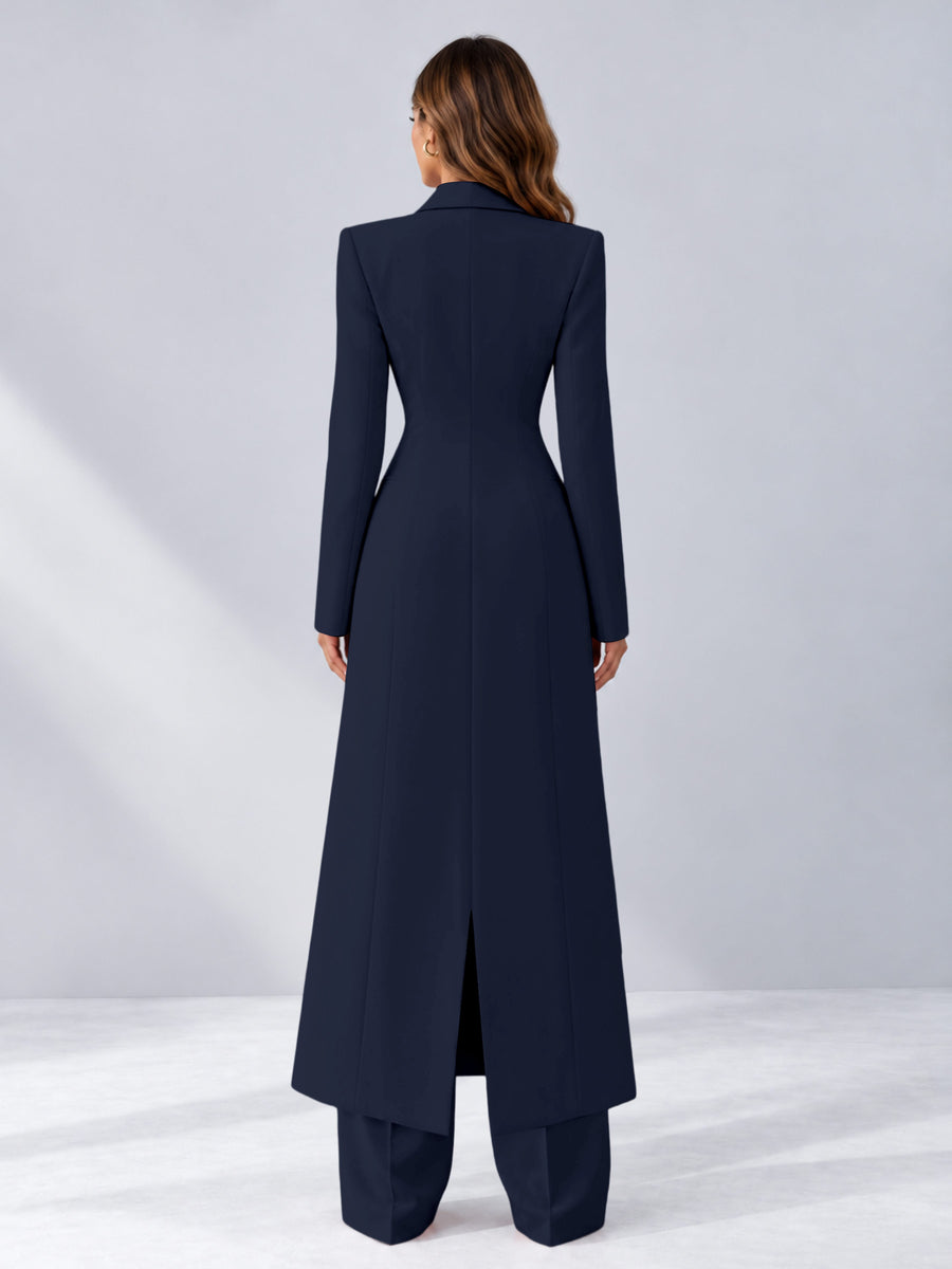 Navy Blue 2 Pieces Tailored Fit Notch Lapel One Button Women's Suits