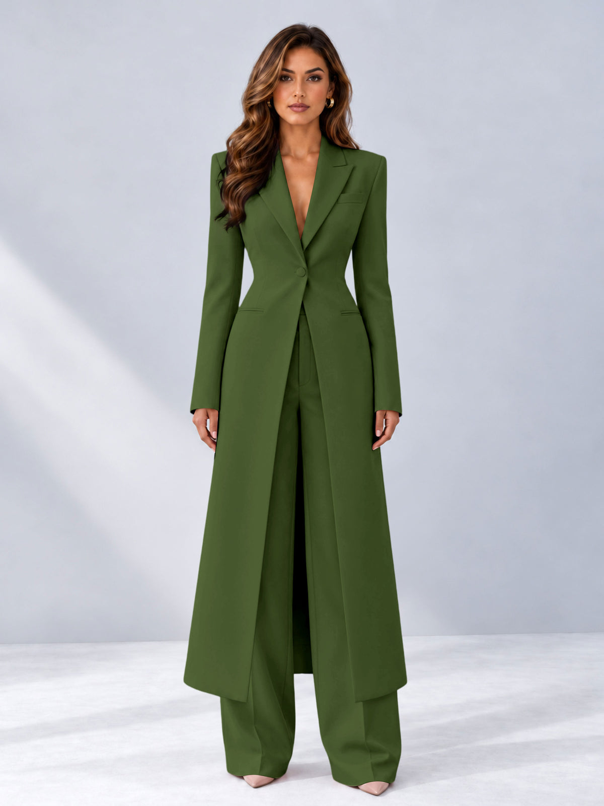 Olive Green 2 Pieces Tailored Fit Notch Lapel One Button Women's Suits