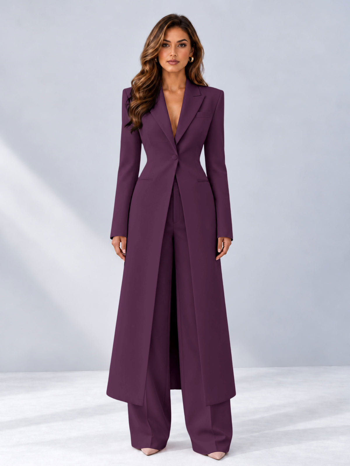 Plum 2 Pieces Tailored Fit Notch Lapel One Button Women's Suits