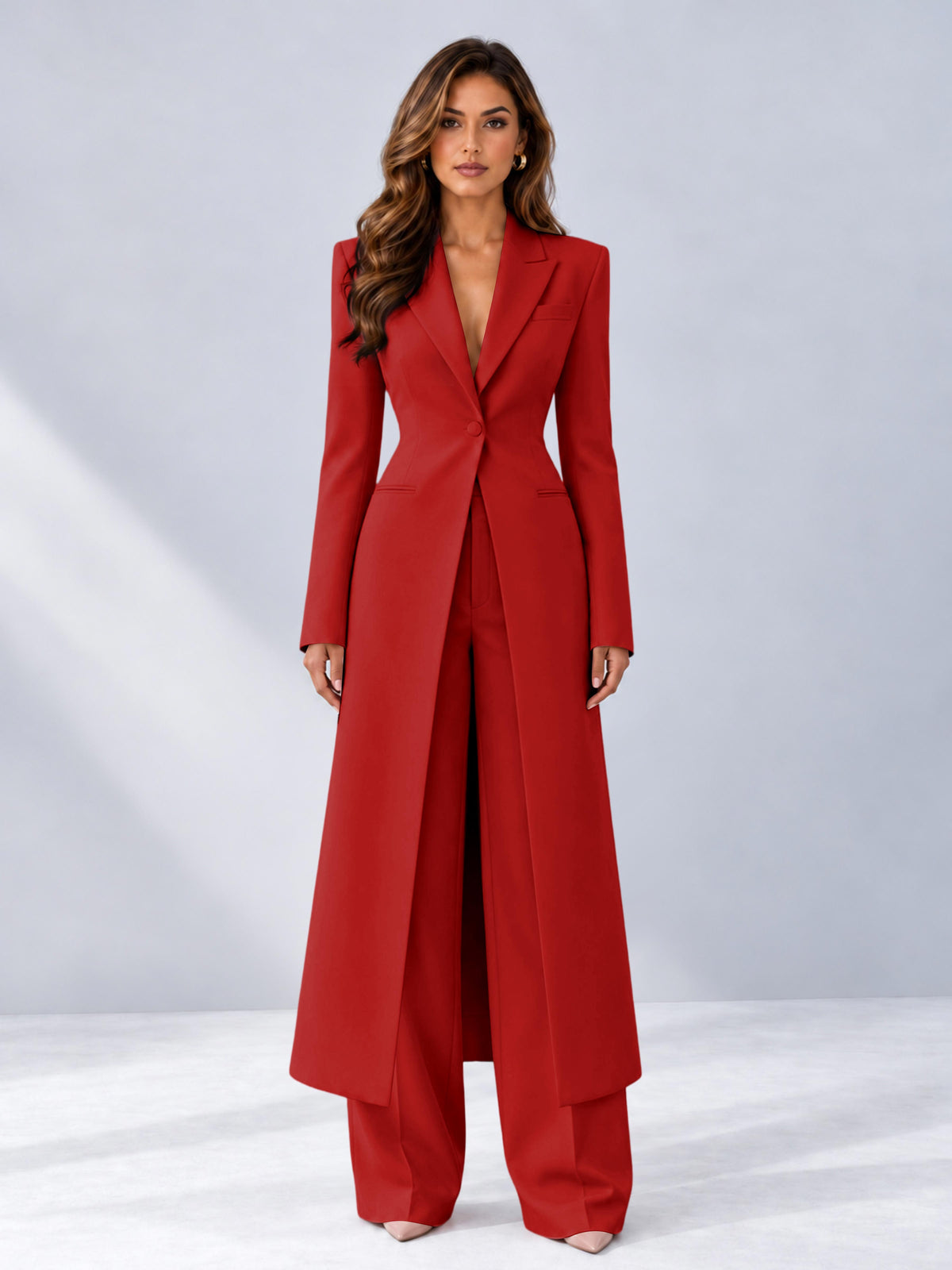 Red 2 Pieces Tailored Fit Notch Lapel One Button Women's Suits