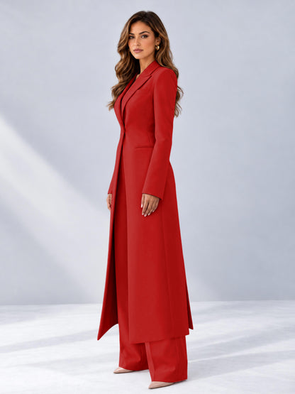 Red 2 Pieces Tailored Fit Notch Lapel One Button Women's Suits