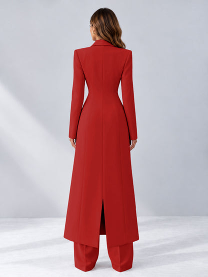 Red 2 Pieces Tailored Fit Notch Lapel One Button Women's Suits