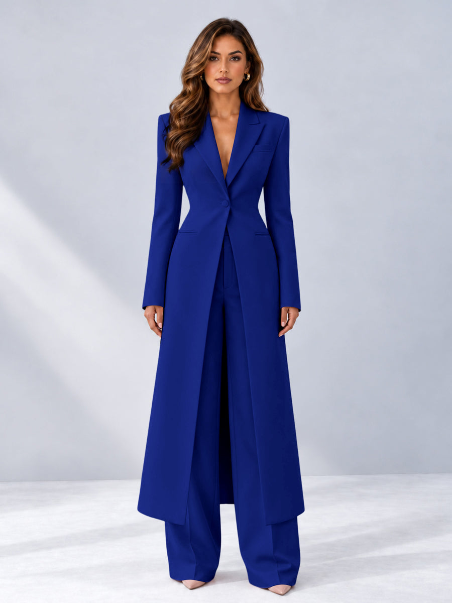 Royal Blue 2 Pieces Tailored Fit Notch Lapel One Button Women's Suits