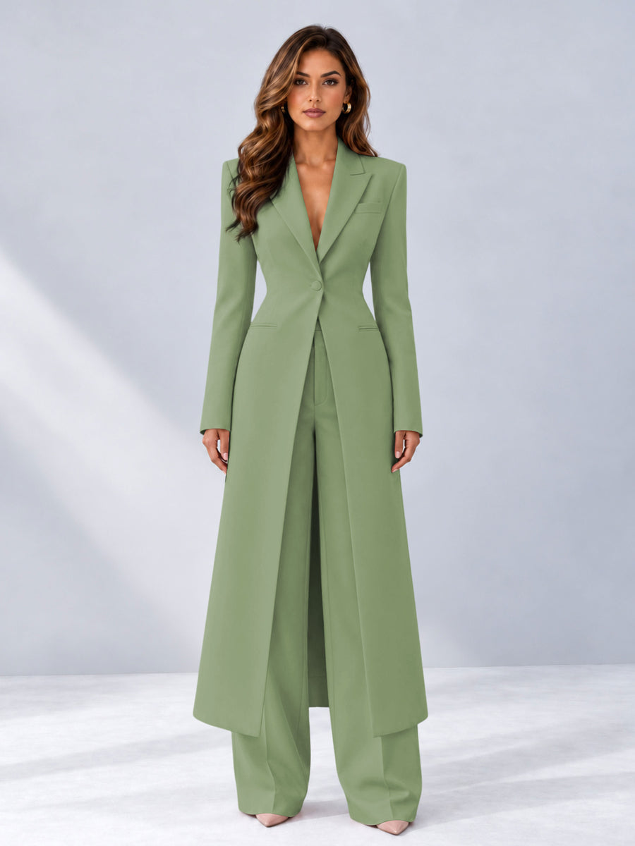 Sage Green 2 Pieces Tailored Fit Notch Lapel One Button Women's Suits