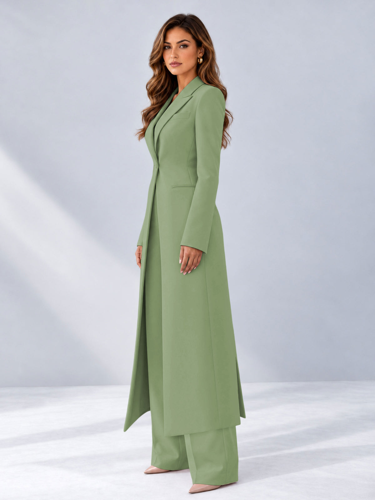 Sage Green 2 Pieces Tailored Fit Notch Lapel One Button Women's Suits