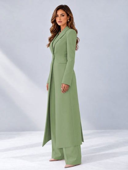 Sage Green 2 Pieces Tailored Fit Notch Lapel One Button Women's Suits