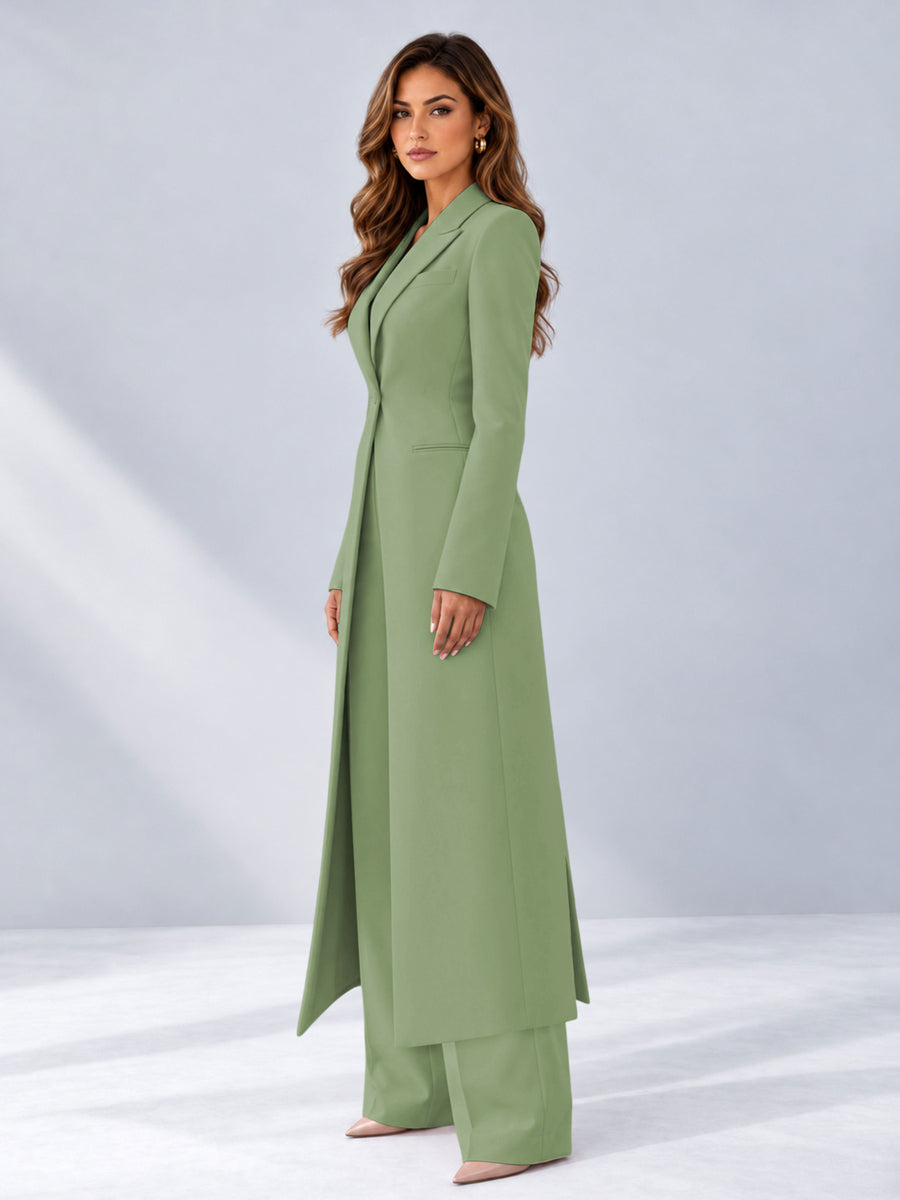 Sage Green 2 Pieces Tailored Fit Notch Lapel One Button Women's Suits