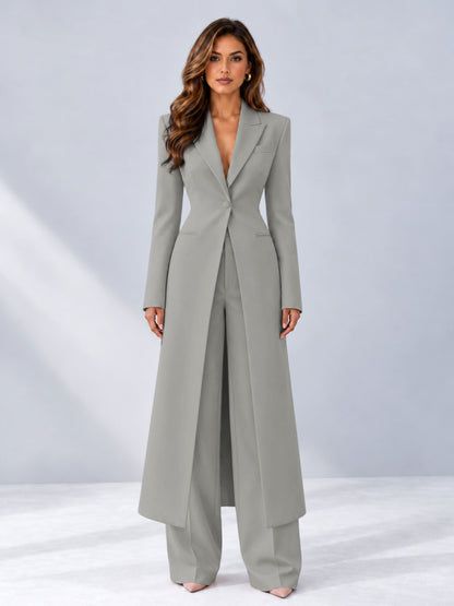 Silver 2 Pieces Tailored Fit Notch Lapel One Button Women's Suits