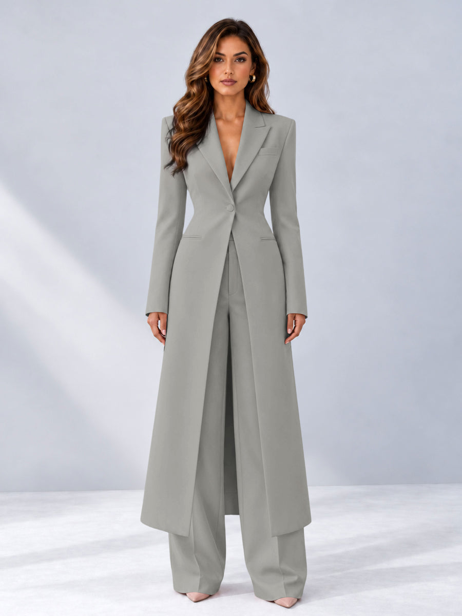 Silver 2 Pieces Tailored Fit Notch Lapel One Button Women's Suits