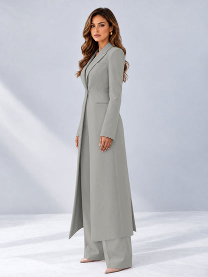 Silver 2 Pieces Tailored Fit Notch Lapel One Button Women's Suits